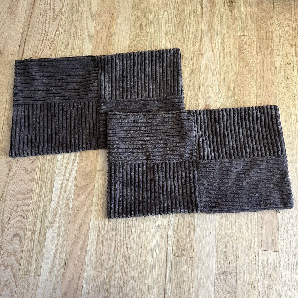 Chocolate Brown Corduroy Velvet Pillow Covers‎ Pack of 2 Boho Decorative Patch